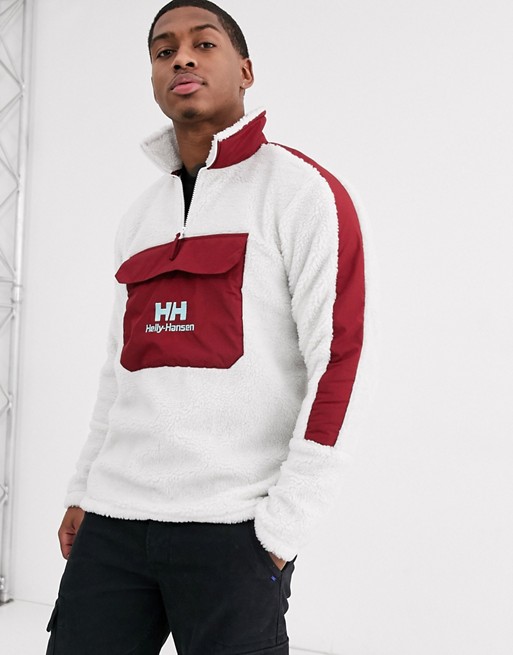 Helly Hansen Yu 1/2 zip borg fleece in white/burgundy