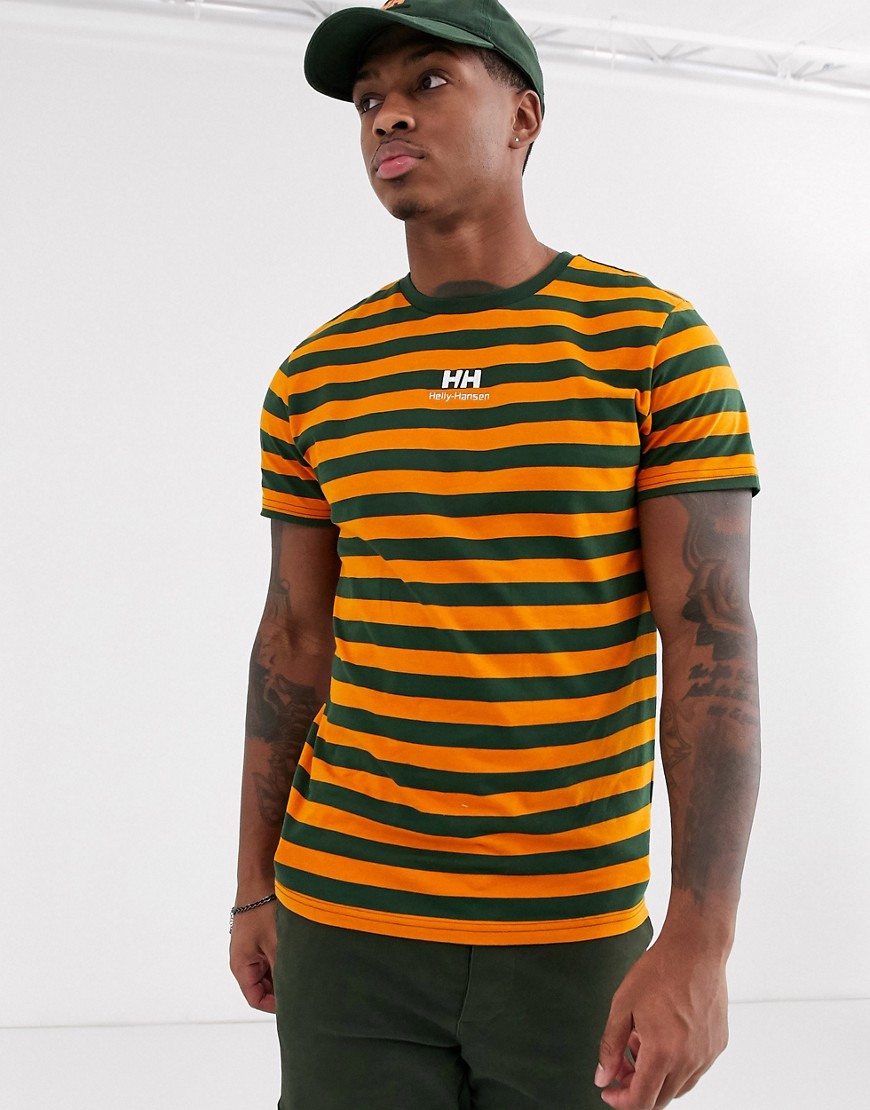 Helly Hansen - Yu - T-shirt a righe con logo kaki/arancione-Verde