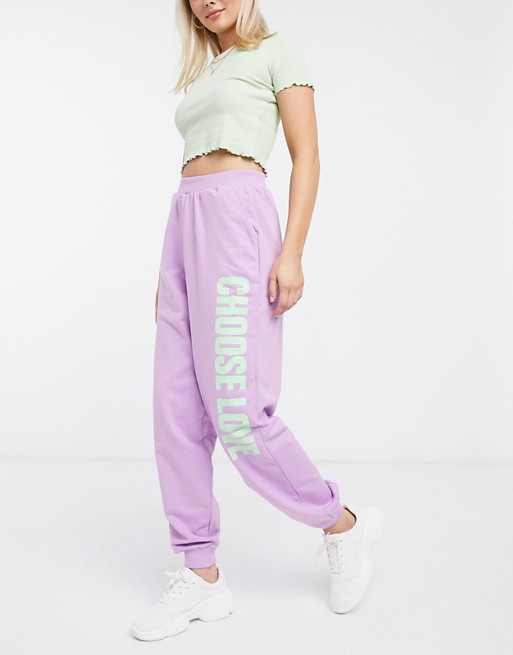 Help Refugees Choose Love co-ord jogger in organic cotton in purple
