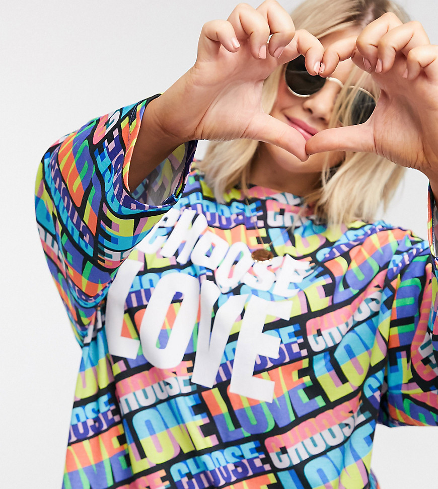 Help Refugees Choose Love Curve oversized t-shirt in rainbow print-Multi