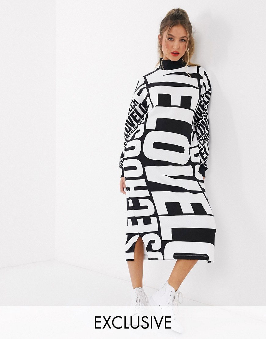 Help Refugees - Choose Love - Sweaterjurk met oversized monochroom print-Zwart