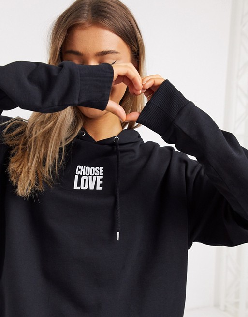 Help Refugees Choose Love unisex hoodie in organic cotton in black