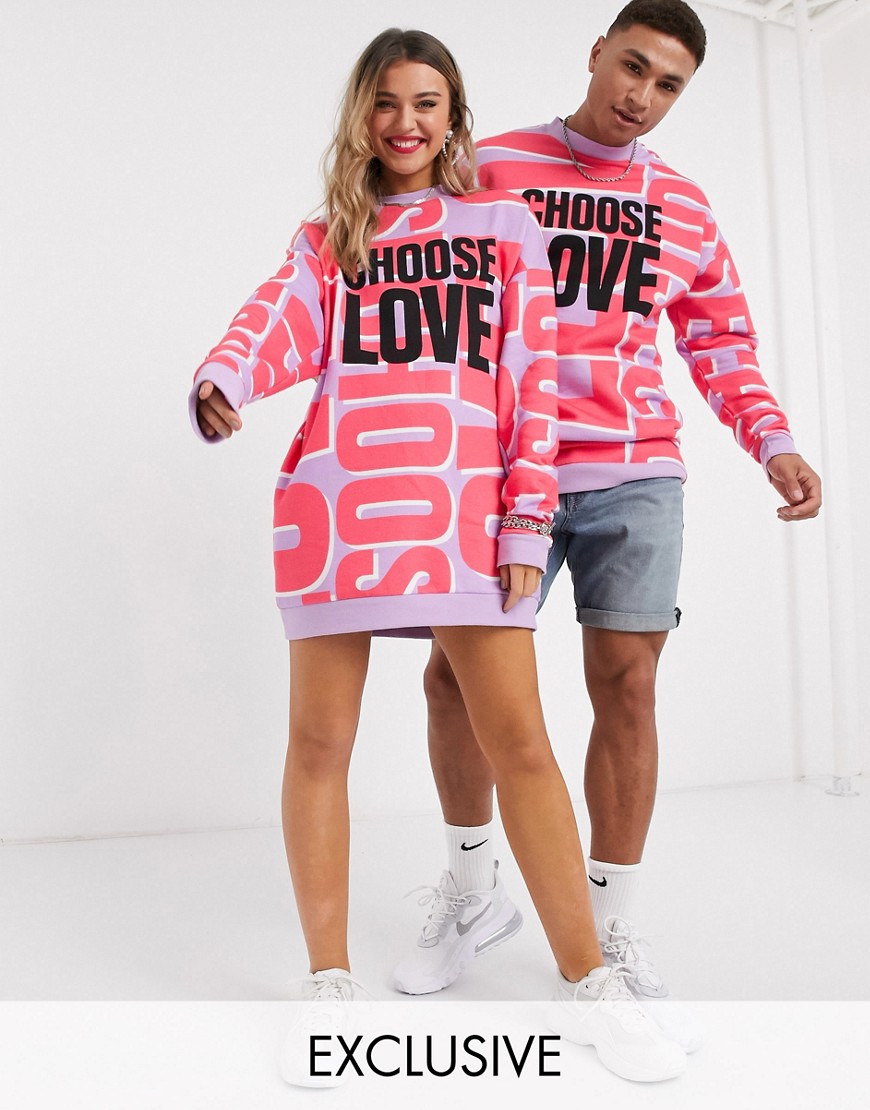 Help Refugees - Choose Love - Unisex sweatshirt met oversized felle print-Multi