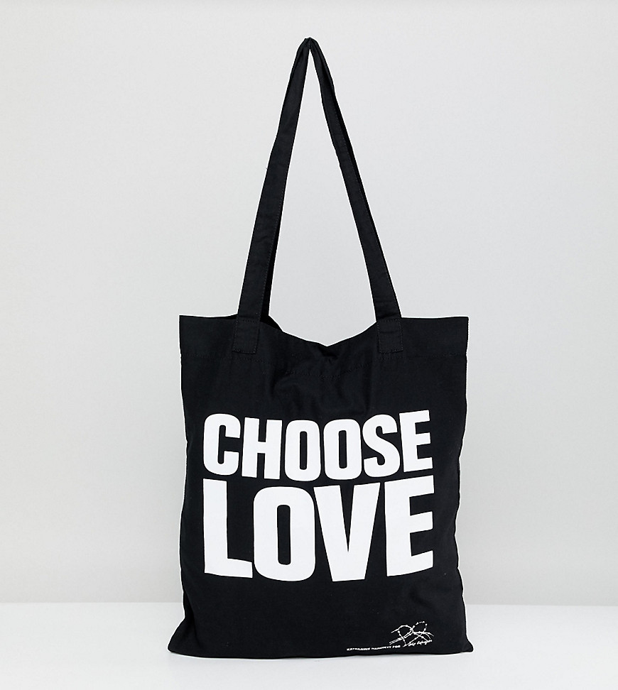 Help Refugees - Maxi borsa in cotone biologico con scritta Choose Love-Nero