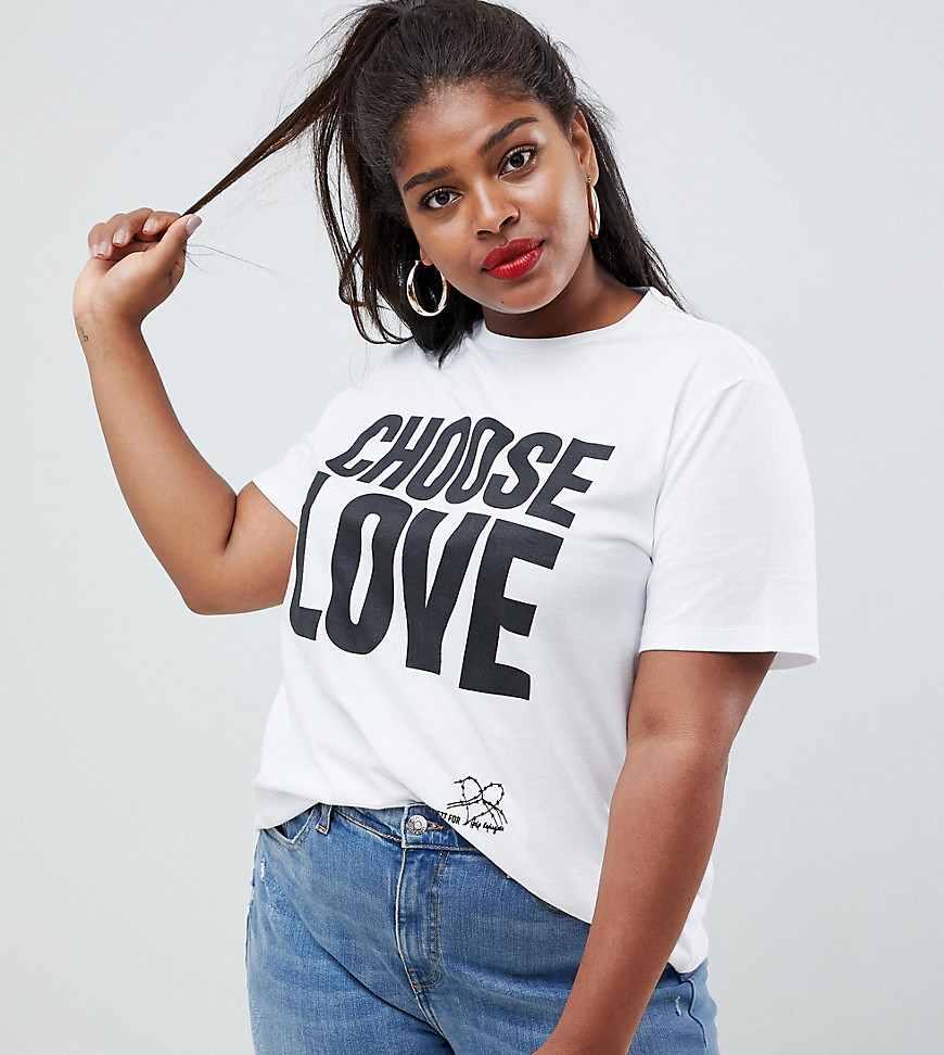 Help Refugees - T-shirt van wit biologisch katoen met Choose Love-tekst en ronde zoom