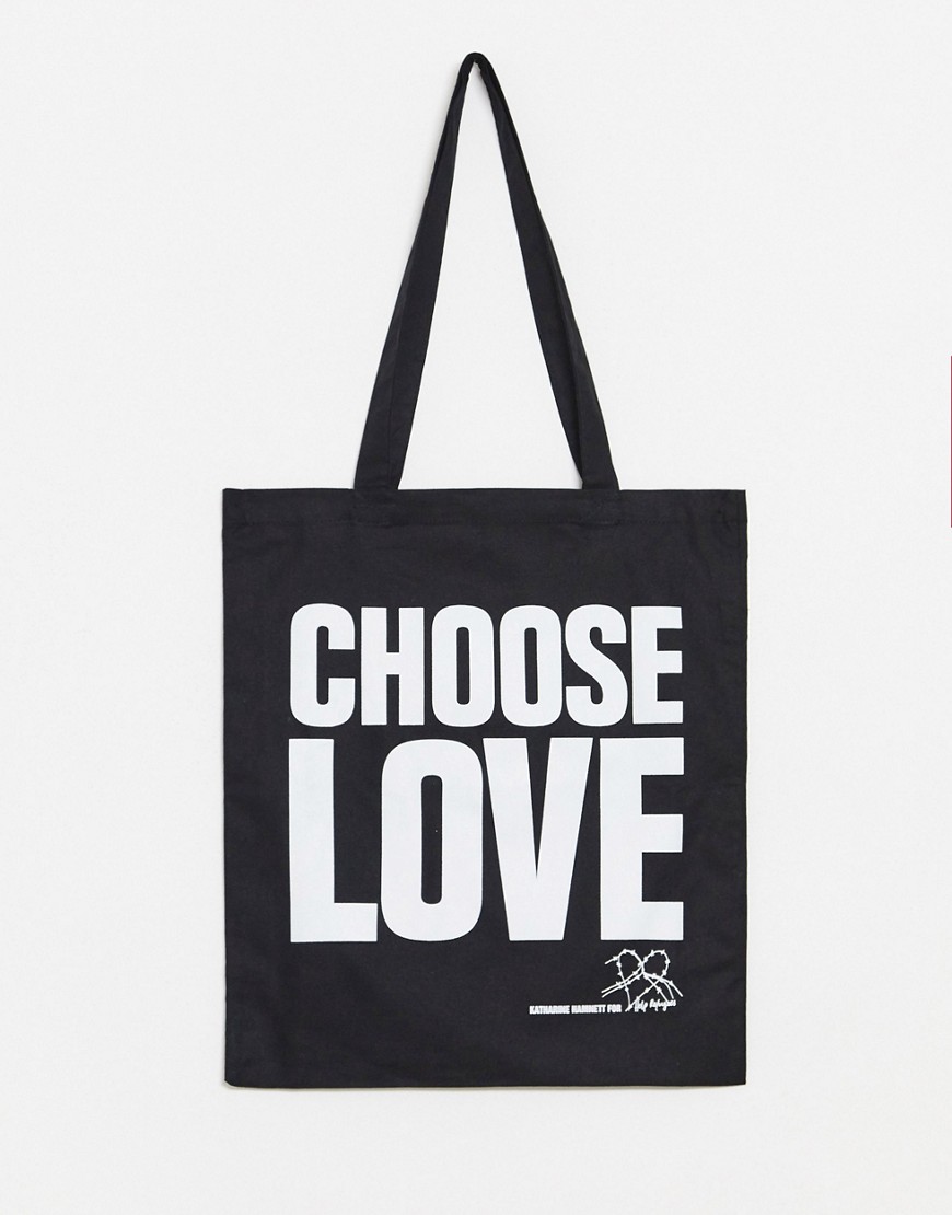 Help Refugees - Tote met Choose Love-print in zwart