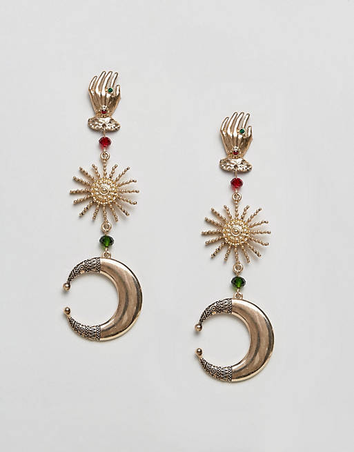 Her Curious Nature Hand & Moon Statement Earrings