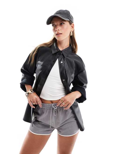 Hera faux leather overshirt in black 