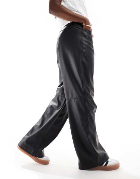Hera faux leather wide leg trouser in black - view 1