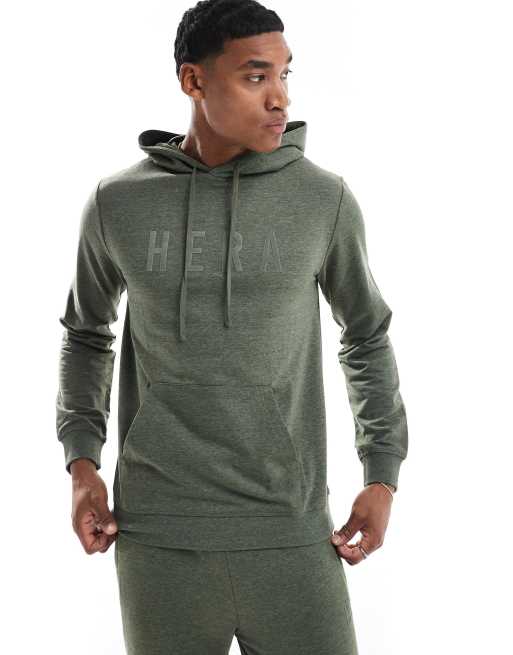 Hera focus lightweight slim fit hoodie in dark khaki