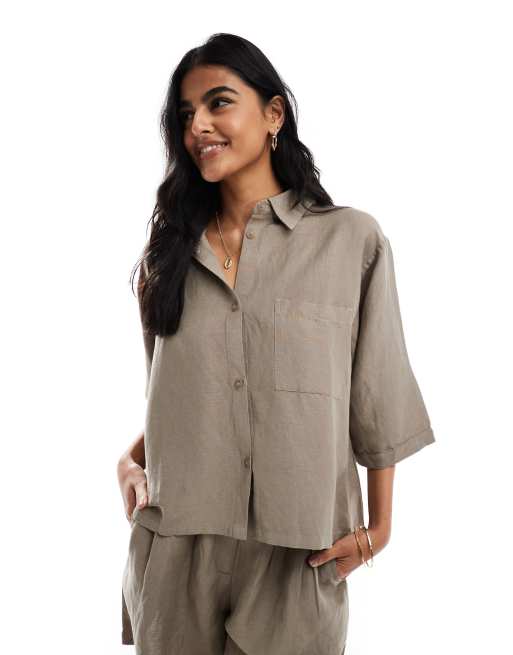 Hera linen mix shirt in marsh grey
