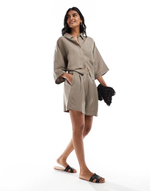 Hera linen mix short in marsh grey 
