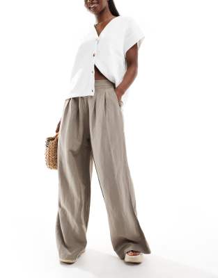 Hera linen mix wide leg trouser in marsh grey