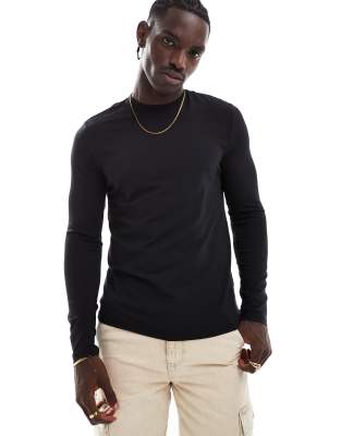 Hera luxe regular fit long sleeve tshirt in black - view 1