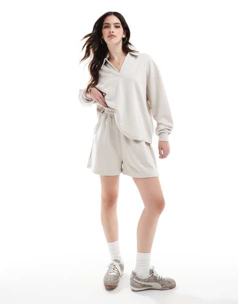 Hera luxe sweatshirt & short set in stone - view 1
