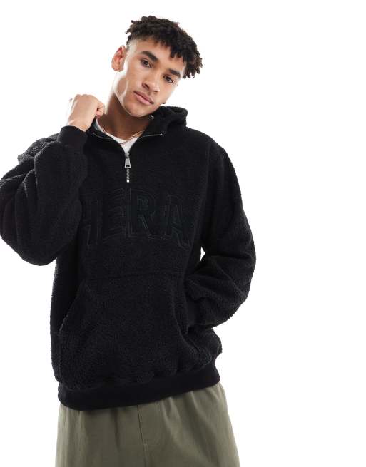 Hera Mens 365 borg 1/4 zip hoodie in black