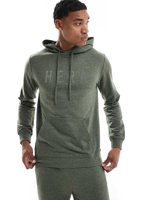 Hera Mens focus lightweight slim fit hoodie in dark khaki