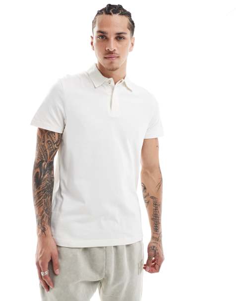 Hera Mens luxe polo in off white - view 1