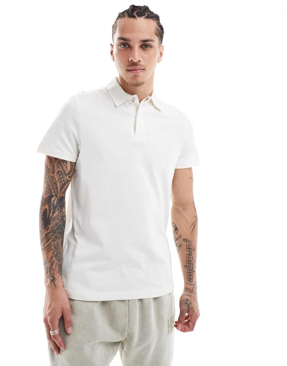 Hera Mens luxe polo in off white