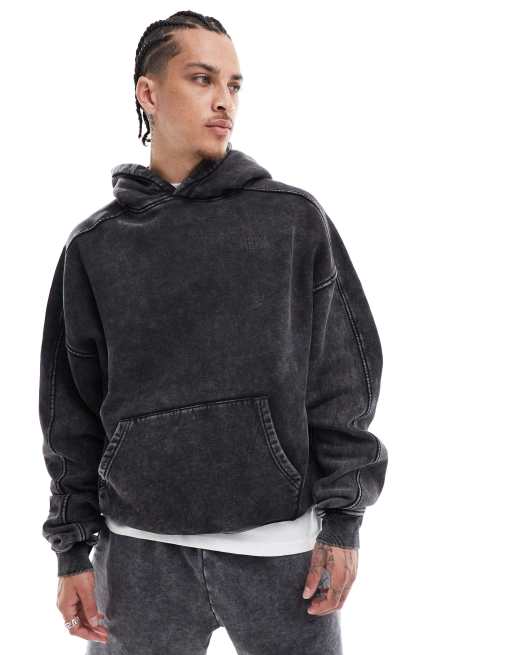 Hera Mens washed graphic hoodie in black