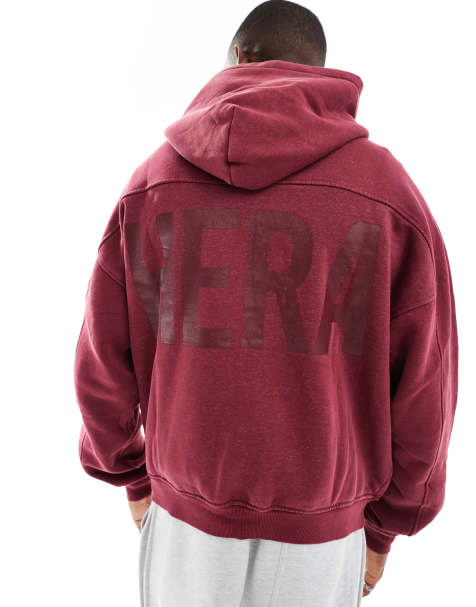 Hera Mens washed graphic hoodie in oxblood - view 1