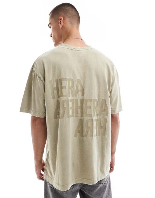 Hera Mens washed utility oversized t-shirt in grey green