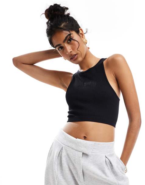 Hera ribbed base racer crop top in black - view 1