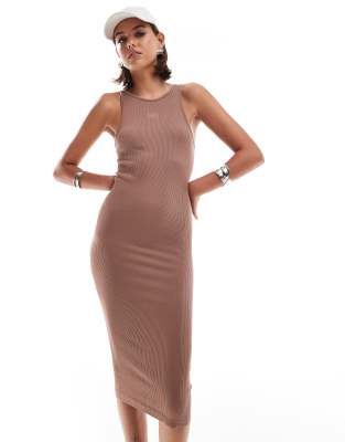 Hera Ribbed Base Racer Midi Dress In Brown
