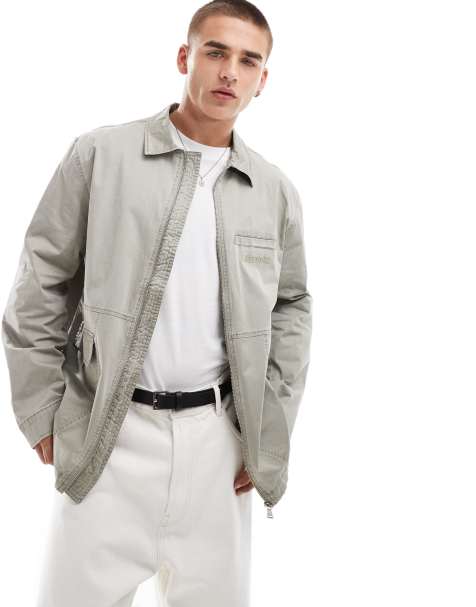 Hera washed utility jacket in grey green - view 1