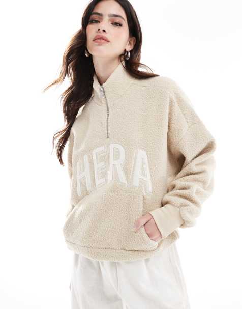 Hera Womens 365 borg 1/4 zip sweatshirt in oatmeal - view 1