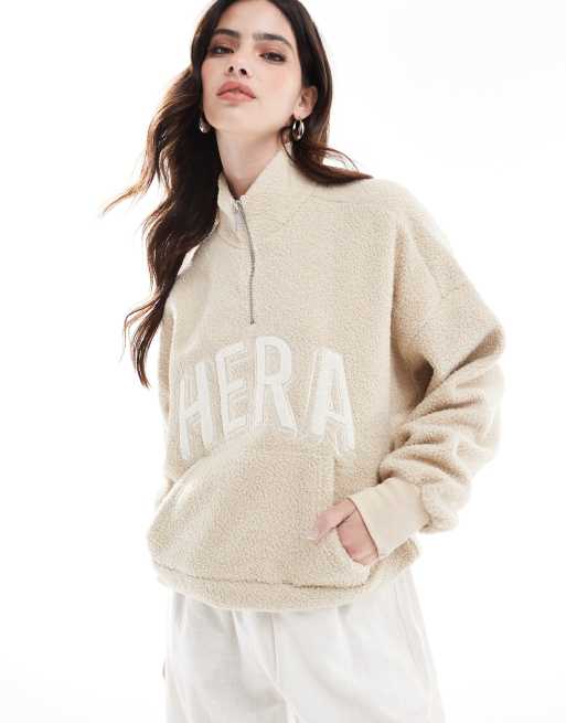 Hera Womens 365 borg 1/4 zip sweatshirt in oatmeal
