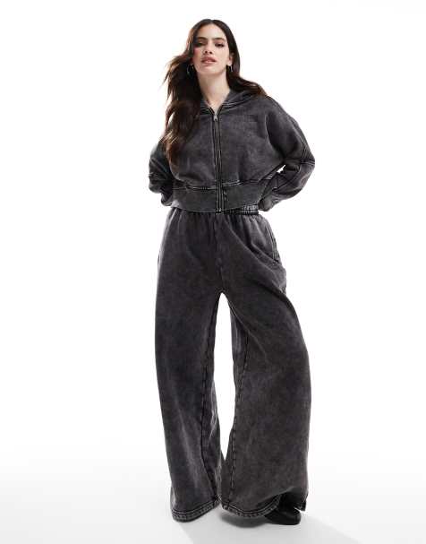 Hera Womens collective wide leg sweatpant in washed black - view 1