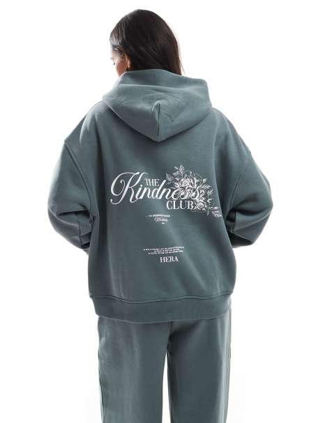 Hera Womens kindness club hoodie in washed sage - view 1