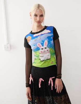 Heretic Nine bunny printed long sleeve t-shirt in multi