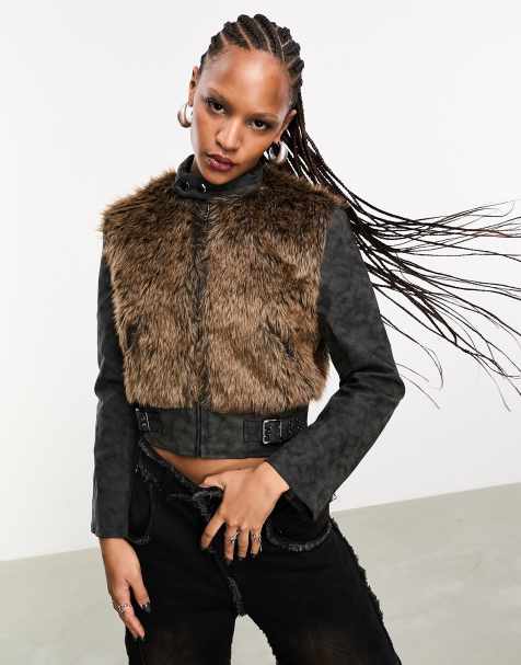 Fur vest with belt sale