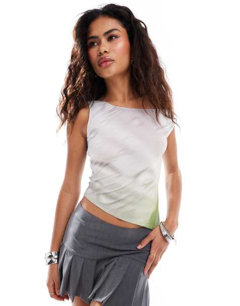 Heretic Nine Exclusive asymmetric slinky top in graphic bloom print - view 1