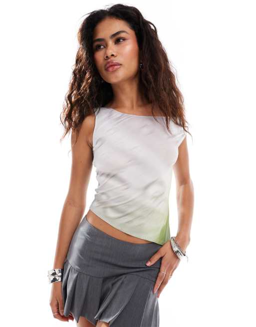 Heretic Nine Exclusive asymmetric slinky top in graphic bloom print