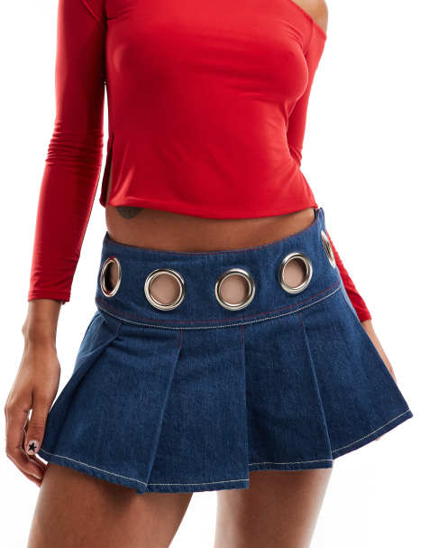 Heretic Nine Exclusive eyelet waist micro mini denim skirt - view 1