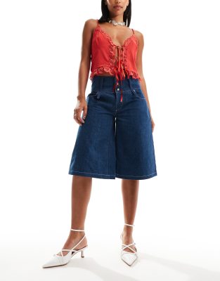 Heretic Nine Exclusive low rise denim jorts with embroidery