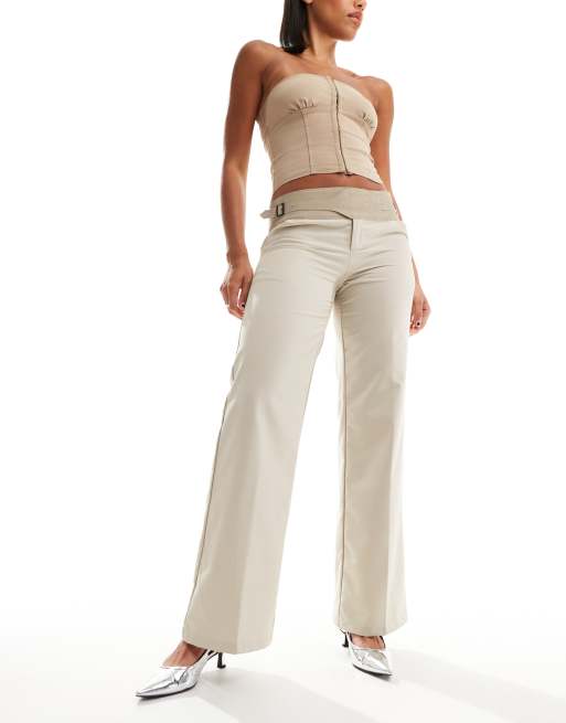 Heretic Nine Exclusive natural tailored low rise pants with contrast waist detail