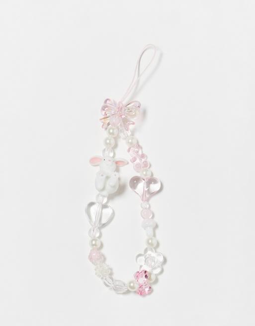 Heretic Nine Exclusive phone chain starp with beads in pink and white