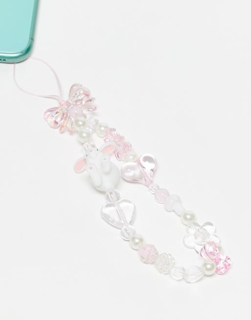 Heretic Nine Exclusive phone chain starp with beads in pink and white, 4 of 4