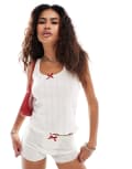 [Heretic Nine] Heretic Nine Exclusive scoop neck singlet in pointelle with brown bow (part of a set)-White 16 Off white