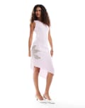 [Heretic Nine] Heretic Nine Exclusive slinky midi dress in baby pink with lace flower cut out 16 Light pink