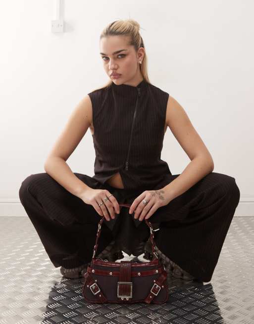 Heretic Nine high neck asymmetric waistcoat in grey co-ord