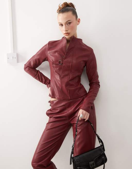 Heretic Nine high neck fitted faux leather jacket in red - part of a set