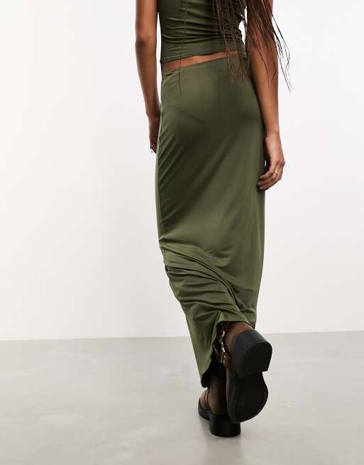 Heretic Nine lightweight mesh midi tube skirt co ord in khaki ASOS