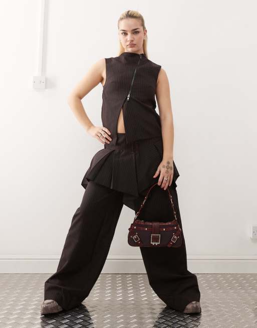Heretic Nine wide leg pants in black pinstripe (part of a set)