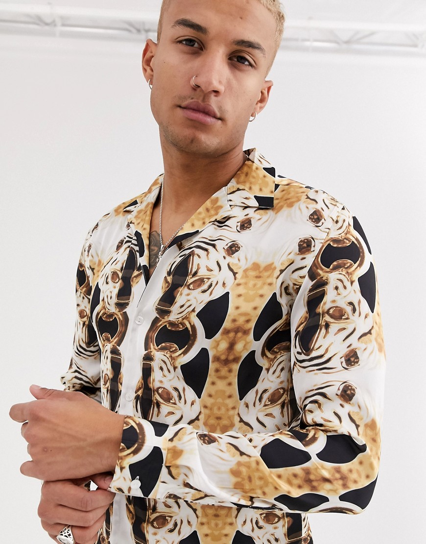 Hermano - Overhemd met jaguarprint in zwart