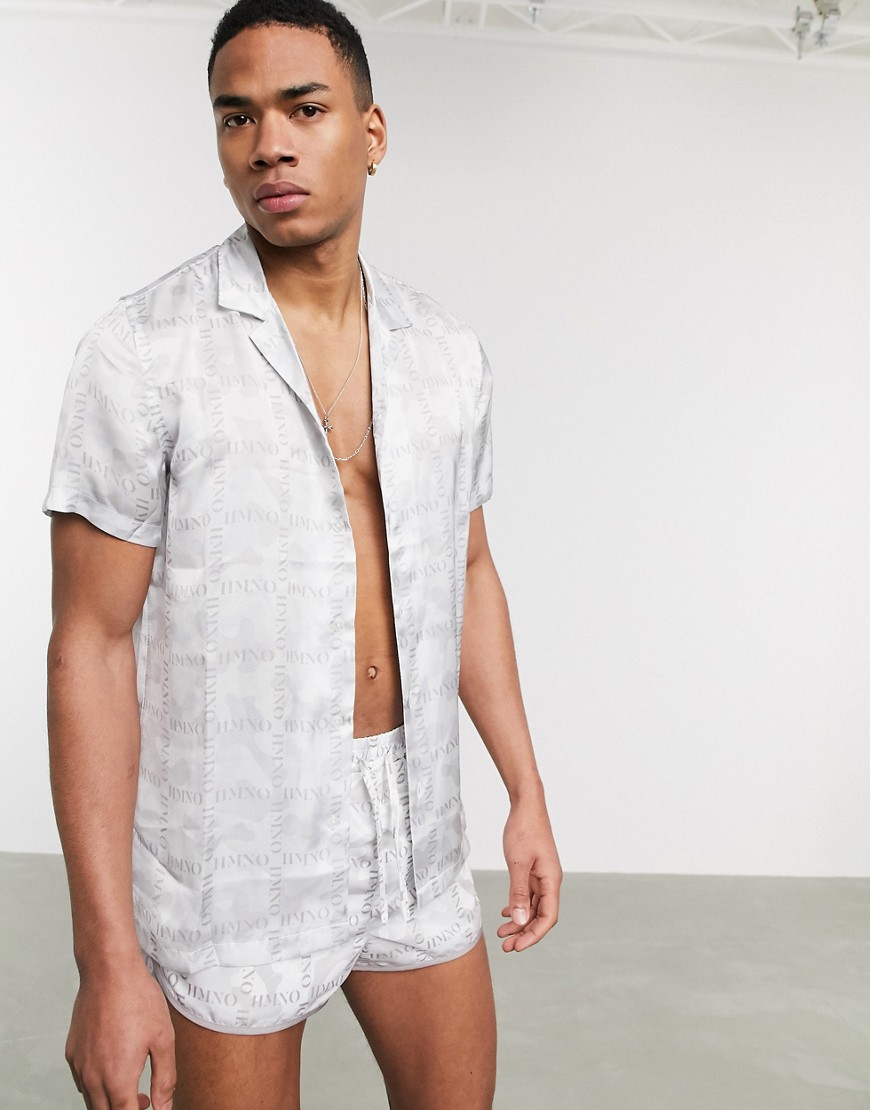 Hermano - Overhemd met korte mouwen en logo-, ruit- en camouflageprint-Grijs